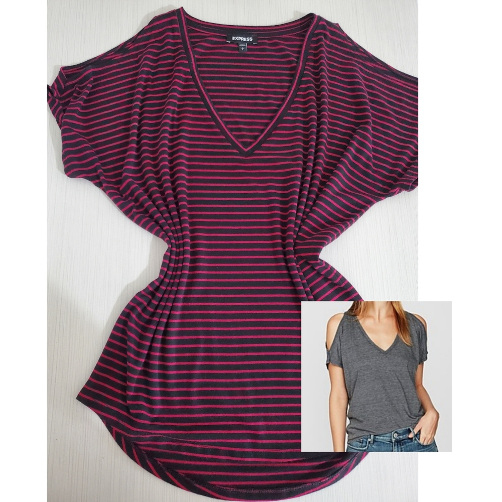 Express Tops Express Cold Shoulder Red With Black Stripe Tee
